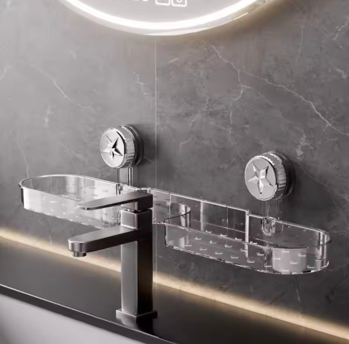 Bathroom Sink Faucet, Star Shaped Suction Cup Rack, Drainage Wall Hanging Storage Shelf, Single Layer Plastic Sticking Shelf Bathroom Sink Faucet, Star Shaped Suction Cup Rack, Drainage Wall Hanging Storage Shelf, Single Layer Plastic Sticking Shelf